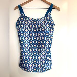 MERRELL Emery opti-wick performance tank. Cream blue & orange ikat, size medium